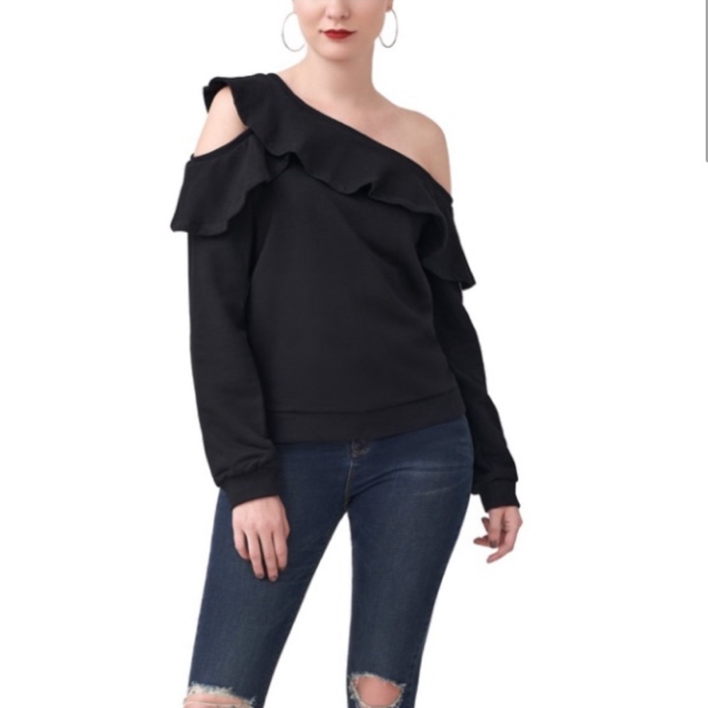 Lala Anthony ruffle cold shoulder sweater make a statement size S